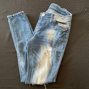 Wallflower Jeans Juniors Size 5 Blue Mid Rise Skinny Distressed Stretch Denim